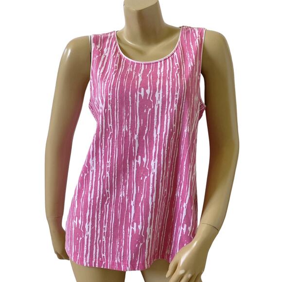 CORAL BAY Womens Petite Size PL Sleeveless Pink White Striped Tank Top Shirt - Picture 1 of 6